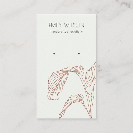 Terracotta Palm Leafy Sketch Earring Display Visitekaartje (Voorkant)