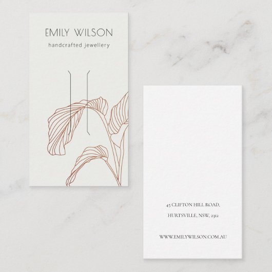 Terracotta Palm Leafy Sketch Hair Clip Display Visitekaartje (Voorkant / Achterkant)