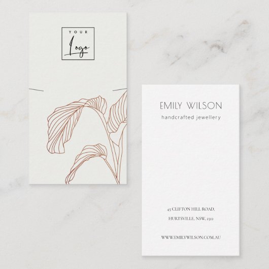 Terracotta Palm Leafy Sketch Ketting Display Visitekaartje (Voorkant / Achterkant)