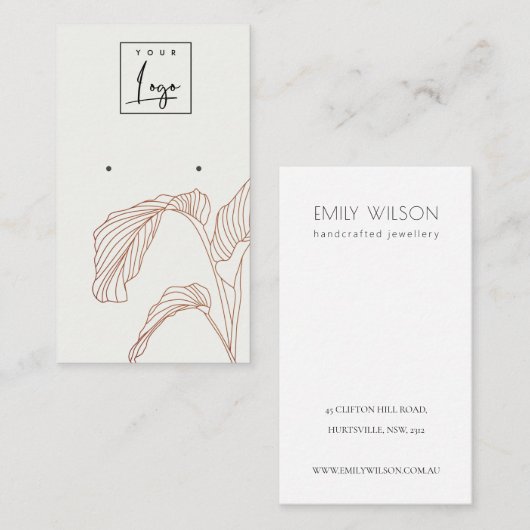Terracotta Palm Leaves Sketch Stud Earring Display Visitekaartje (Voorkant / Achterkant)