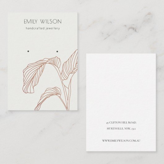 Terracotta Palm Leaves Sketch Stud Earring Display Visitekaartje (Voorkant / Achterkant)