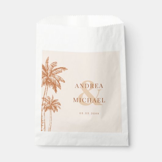 Terracotta Palm Trees & Ampersand Beach Bruiloft Bedankzakje (Voorkant)