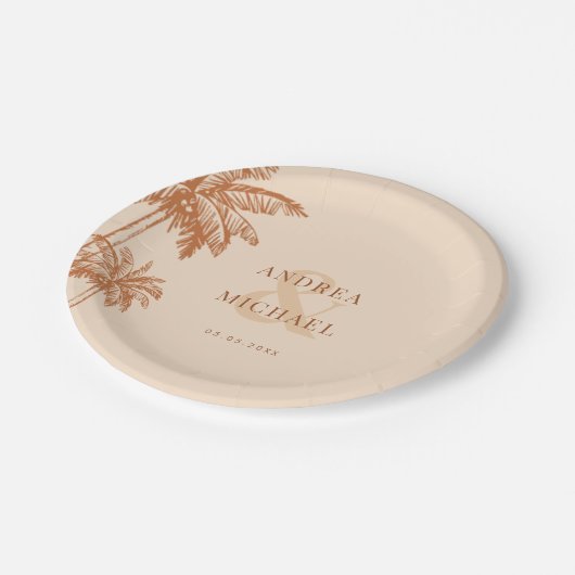 Terracotta Palm Trees & Ampersand Beach Bruiloft Papieren Bordje (Gekanteld)