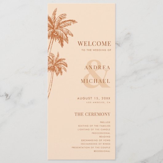 Terracotta Palm Trees & Ampersand Beach Bruiloft Programmakaart (Voorkant)