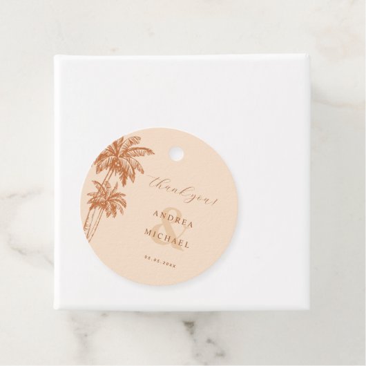 Terracotta Palm Trees Ampersand Dank je bruiloft Bedankjes Labels (In situ)