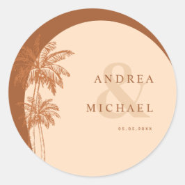Terracotta Palm Trees & Ampersand Namen Bruiloft Ronde Sticker
