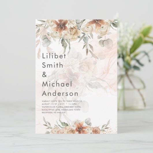 Terracotta Pampagras BOHO Bruiloft Kaart (Staand voorkant)