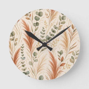 Terracotta Pampagras Eucalyptus Neutraal Boho Ronde Klok