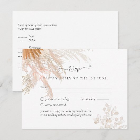 Terracotta Pampagras Tropische Bruiloft Briefkaart (Voorkant / Achterkant)