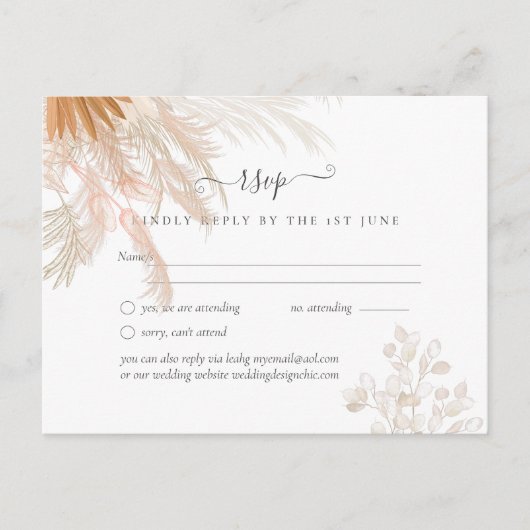 Terracotta Pampagras Tropische Bruiloft Briefkaart (Voorkant)