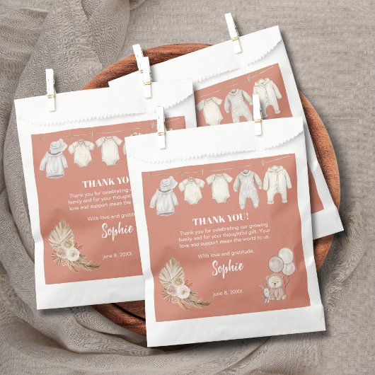 Terracotta Pampas Boho Schattige Beer Baby shower Bedankzakje