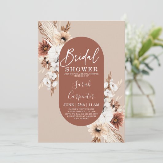 Terracotta Pampas Bridal Shower Kaart (Staand voorkant)