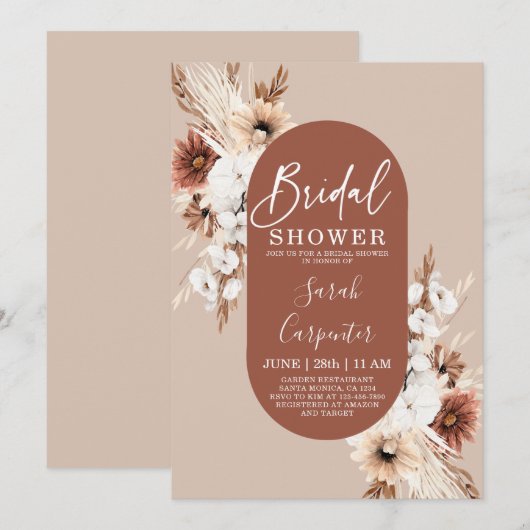 Terracotta Pampas Bridal Shower Kaart (Voorkant / Achterkant)