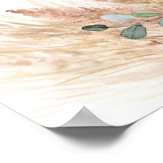 Terracotta pampas burgundy flower bruiloft poster (Hoek)