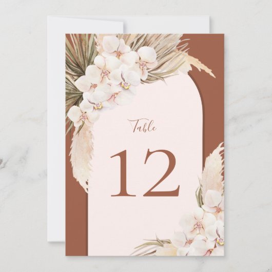Terracotta Pampas Floral Fall Wedding Table Number (Voorkant)