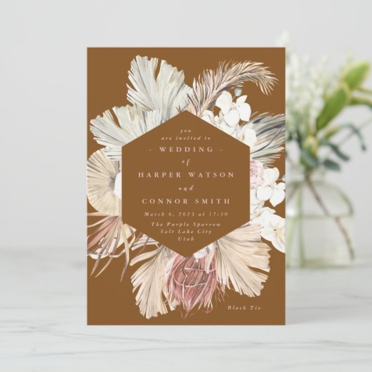 Terracotta Pampas gedroogd gras Floral Oerwoud Kaart (Staand voorkant)