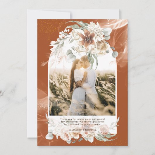 Terracotta Pampas Gras Bloemen Foto MET DANK Bedankkaart (Voorkant)