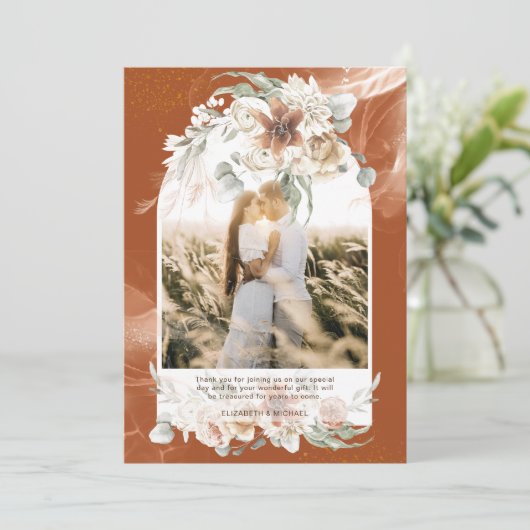 Terracotta Pampas Gras Bloemen Foto MET DANK Bedankkaart (Staand voorkant)