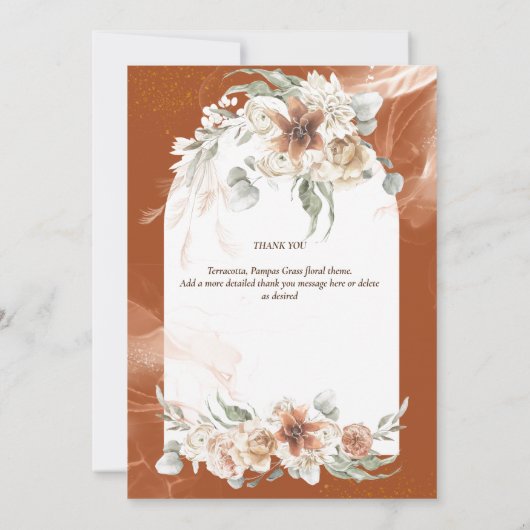 Terracotta Pampas Gras Bloemen Foto MET DANK Bedankkaart (Achterkant)