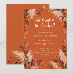 Terracotta Pampas Gras Bloemige Friendsgiving Kaart
