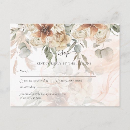 Terracotta Pampas Gras BOHO Bruiloft Briefkaart (Voorkant)