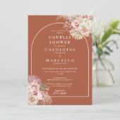 Terracotta Pampas Gras Boog Bloemenkoppel Bruidsme Kaart (Staand voorkant)