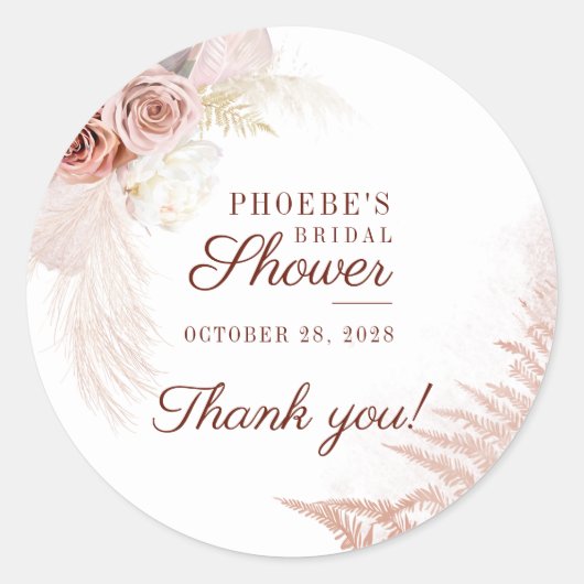 Terracotta Pampas Gras Bruidsdiner Ronde Sticker (Voorkant)