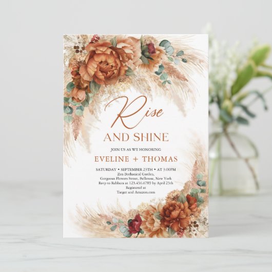 Terracotta pampas gras eucalyptus kaart (Staand voorkant)