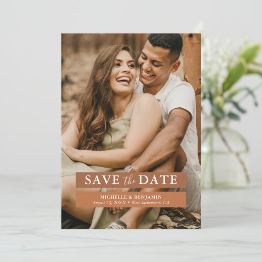 Terracotta Pampas Gras Foto Bewaar De Datum Save The Date (Staand voorkant)