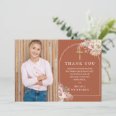 Terracotta Pampas Gras Foto Eerste Heilige Communi Bedankkaart (Staand voorkant)