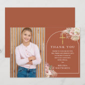 Terracotta Pampas Gras Foto Eerste Heilige Communi Bedankkaart (Voorkant / Achterkant)