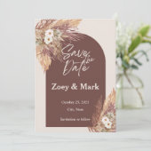 Terracotta Pampas Gras Save the Date | Rustiek Kaart (Staand voorkant)