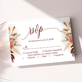 Terracotta Pampas Gras Script Bloem Huwelijk RSVP Kaartje