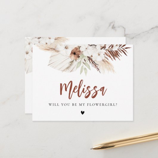 terracotta pampas gras zal je mijn bloemmeisje zij briefkaart (Voorkant / Achterkant in situ)