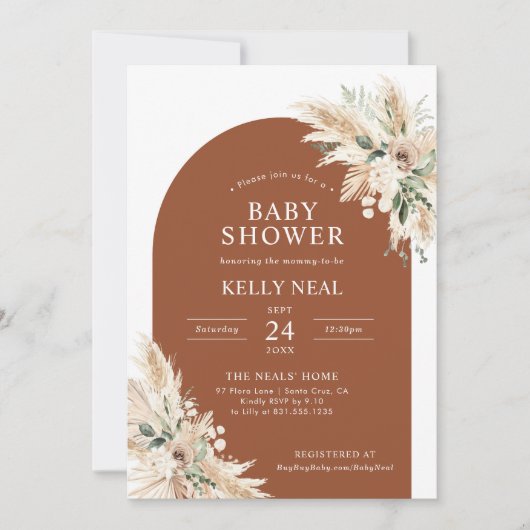 Terracotta Pampas Grass Baby shower Uitnodiging (Voorkant)