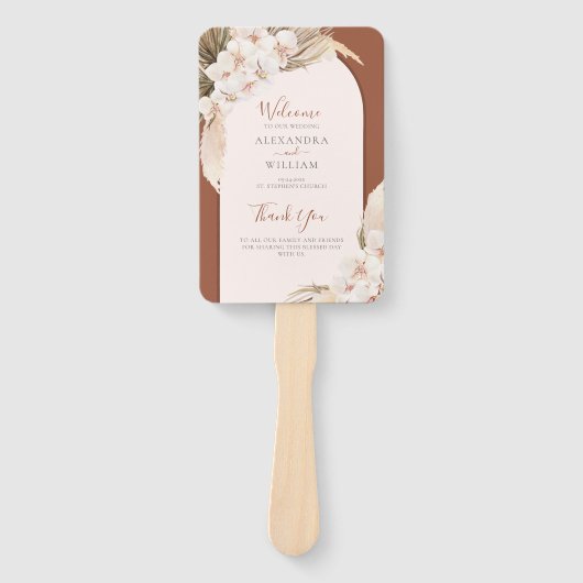 Terracotta Pampas Grass Boho Floral Wedding Handwaaier (Voorkant)
