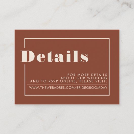 Terracotta Pampas Grass Boho Wedding Details Informatiekaartje (Voorkant)