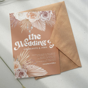 Terracotta Pampas Grass Boho Wedding Invitation Kaart
