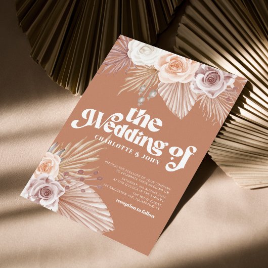 Terracotta Pampas Grass Boho Wedding Invitation Kaart