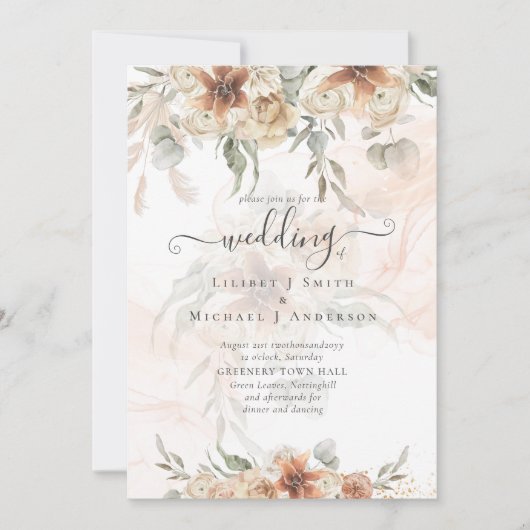 Terracotta Pampas Grass BOHO Wedding Kaart (Voorkant)