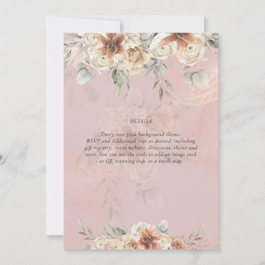 Terracotta Pampas Grass BOHO Wedding Kaart (Achterkant)