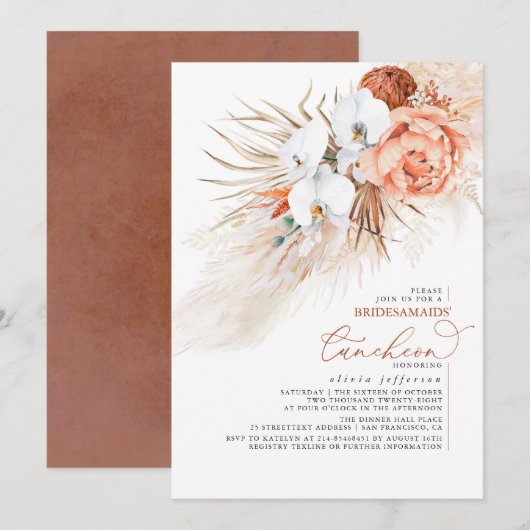 Terracotta Pampas Grass Bruidsmeisjes Luncheon Kaart (Voorkant / Achterkant)