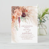 Terracotta Pampas Grass Floral Engagement Party Kaart (Staand voorkant)