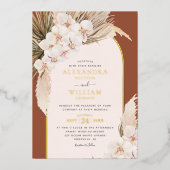 Terracotta Pampas Grass Floral Tropical Wedding Folie Uitnodiging (Voorkant)
