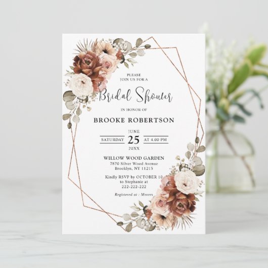 Terracotta Pampas Grass Geometric Vrijgezellenfees Kaart (Staand voorkant)