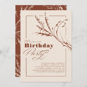 Terracotta Pampas Grass Modern Birthday Party Kaart