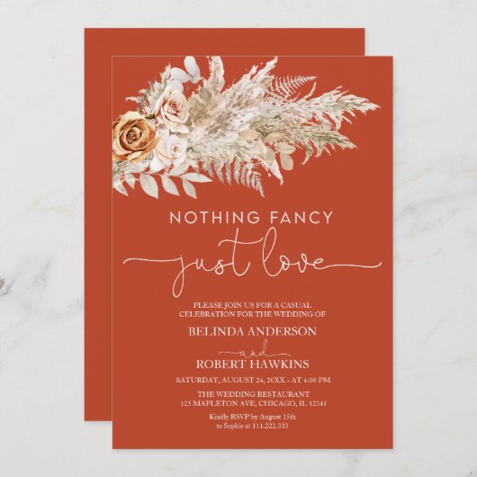 Terracotta Pampas Grass Niets Fancy Alleen Liefde Kaart (Voorkant / Achterkant)