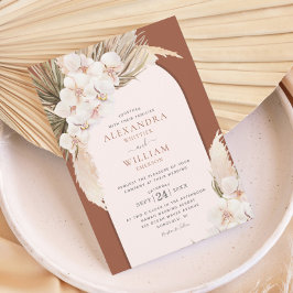 Terracotta Pampas Grass Orchids Tropical Wedding Kaart