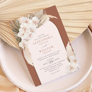 Terracotta Pampas Grass Orchids Tropical Wedding Kaart