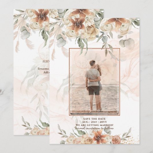 Terracotta Pampas Grass PHOTO Wedding Save Dates S Save The Date (Voorkant / Achterkant)